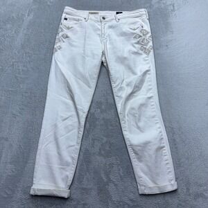 AG Jeans Pants Womens 30 Off White The Stilt Roll-Up Cigarette Pinstripe Boho